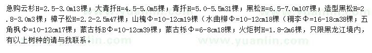 求購云杉、大青扦、青扦等