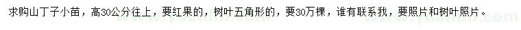 求購(gòu)高30公分以上山丁子小苗