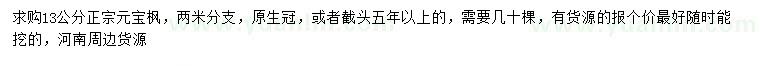 求購(gòu)13公分正宗元寶楓