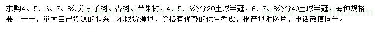 求購李子樹、杏樹、蘋果樹