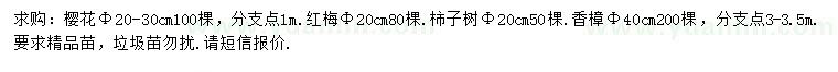 求購櫻花、紅梅、柿子樹等