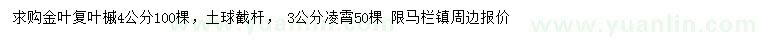 求購4公分金葉復(fù)葉槭、3公分凌霄