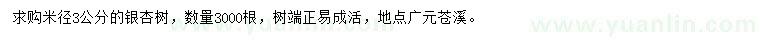 求購米徑3公分銀杏樹