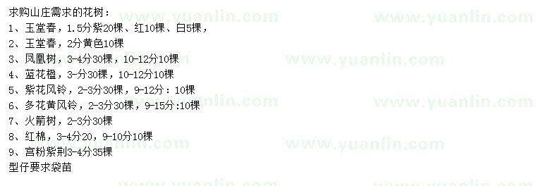 求購(gòu)玉堂春、鳳凰樹、蘭花楹等