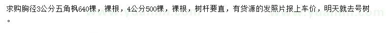 求購胸徑3、4公分五角楓
