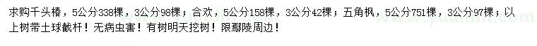 求購(gòu)千頭椿、合歡、五角楓
