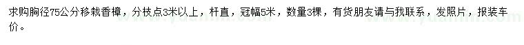 求購胸徑75公分移栽香樟