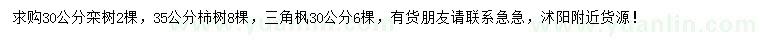 求購欒樹、柿樹、三角楓