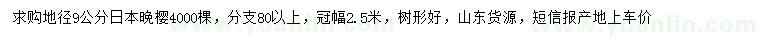 求購地徑9公分日本晚櫻