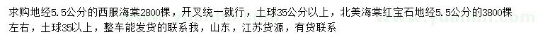 求購地徑5.5公分西府海棠、北美海棠