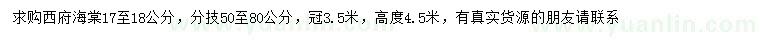 求購(gòu)17-18公分西府海棠