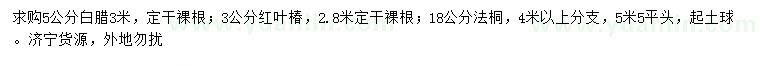 求購白蠟、紅葉椿、法桐