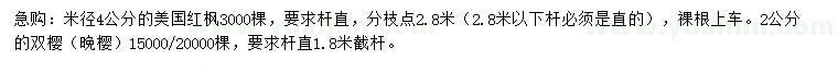 求購(gòu)米徑4公分美國(guó)紅楓、2公分雙櫻