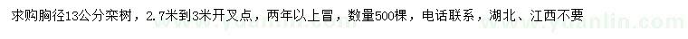 求購胸徑13公分欒樹