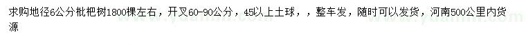 求購(gòu)地徑6公分枇杷樹