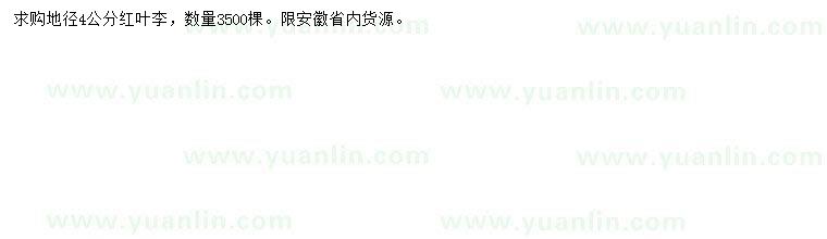 求購地徑4公分紅葉李