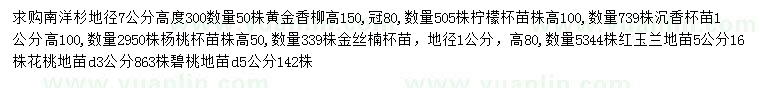 求購南洋杉、黃金香柳、檸檬等