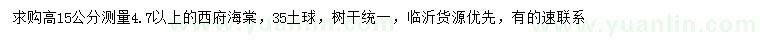 求購高15公分量4.7公分以上西府海棠