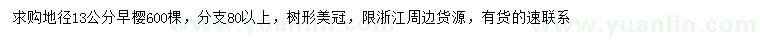 求購地徑13公分早櫻