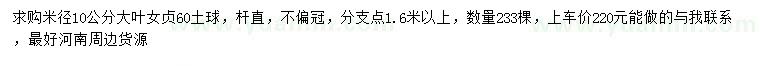 求購米徑10公分大葉女貞