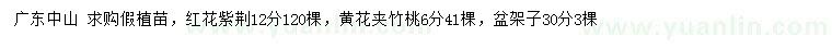 求購紅花紫荊、黃花夾竹桃、盆架子