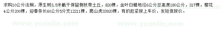 求購(gòu)法桐、金葉白蠟、櫻花等