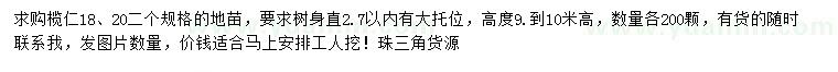 求購18、20公分欖仁