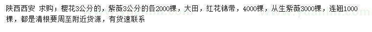 求購(gòu)櫻花、紫薇、紅花錦帶等