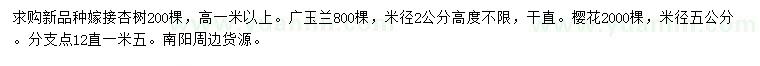 求購嫁接杏樹、廣玉蘭、櫻花