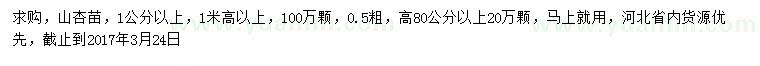 求購高80、100公分山杏苗