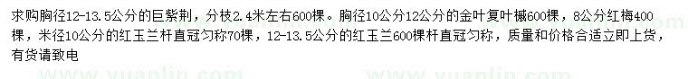 求購(gòu)巨紫荊、金葉復(fù)葉槭、紅梅等