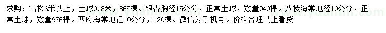 求購(gòu)雪松、銀杏、八棱海棠等