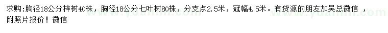 求購胸徑18公分梓樹、七葉樹