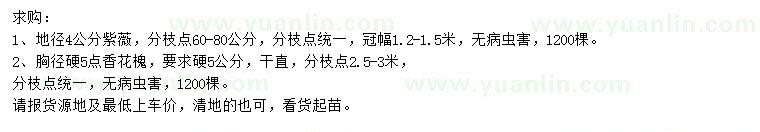 求購(gòu)地徑4公分紫薇、胸徑硬5公分香花槐