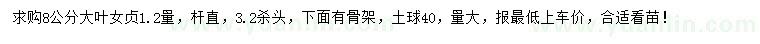 求購1.2米量8公分大葉女貞