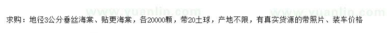 求購地徑3公分垂絲海棠、貼更海棠