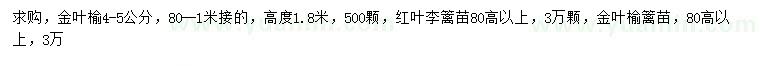 求購4-8公分金葉榆、高80公分以上紅葉李