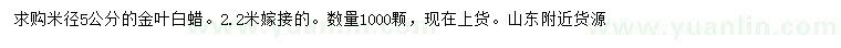 求購米徑5公分金葉白蠟
