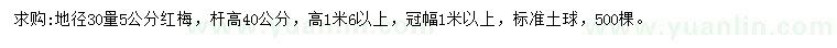 求購(gòu)地徑30量5公分紅梅