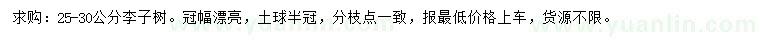 求購25-30公分李子樹