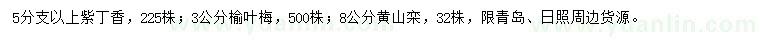 求購紫丁香、榆葉梅、黃山欒