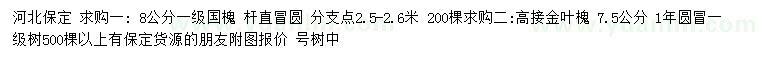 求購8公分國槐、7.5公分高接金葉槐