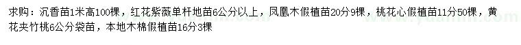 求購沉香苗、紅花紫薇、鳳凰木等