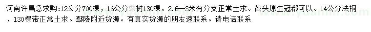 求購12、16公分欒樹、14公分法桐