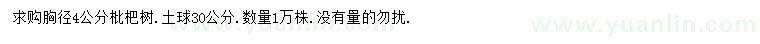 求購胸徑4公分枇杷樹