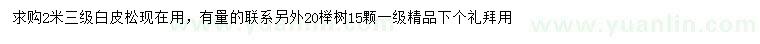 求購(gòu)2米白皮松、20公分櫸樹(shù)