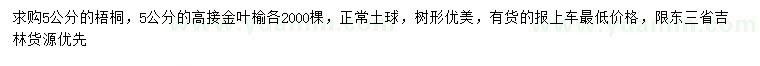 求購5公分梧桐、高接金葉榆