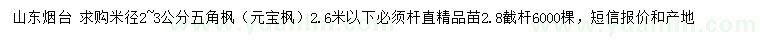 求購(gòu)米徑2-3公分五角楓（元寶楓）