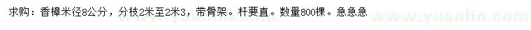 求購米徑8公分香樟