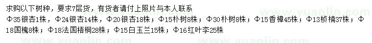 求購銀杏、樸樹、香樟等